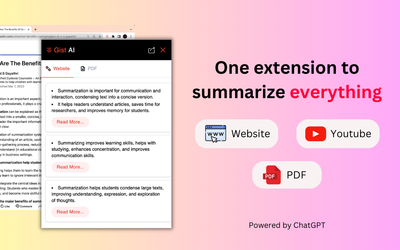 Gist AI: 用ChatGPT摘要Web、YouTube、PDF chrome谷歌浏览器插件_扩展第4张截图
