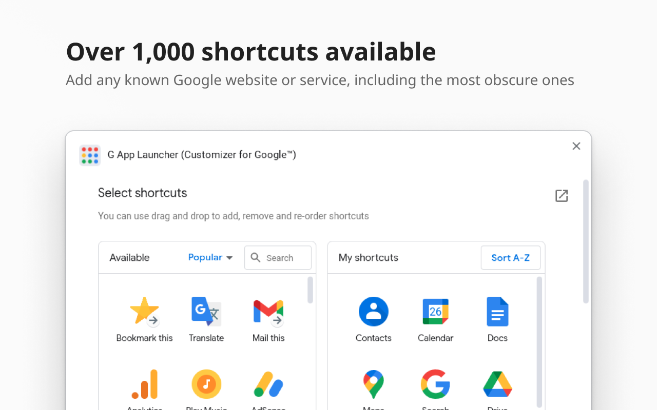 G App Launcher (Shortcuts for Google™) chrome谷歌浏览器插件_扩展第2张截图