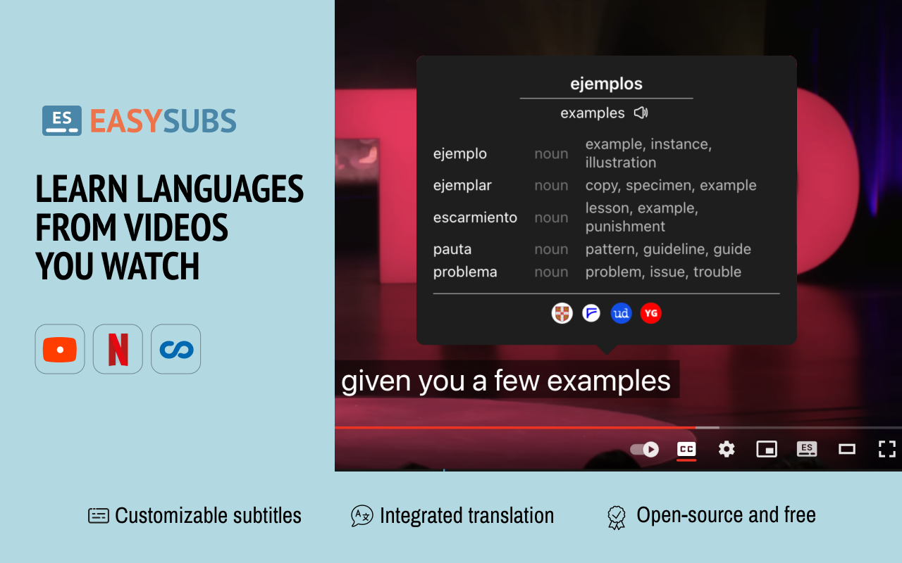 EasySubs – Learn languages by watching films and series chrome谷歌浏览器插件_扩展第4张截图