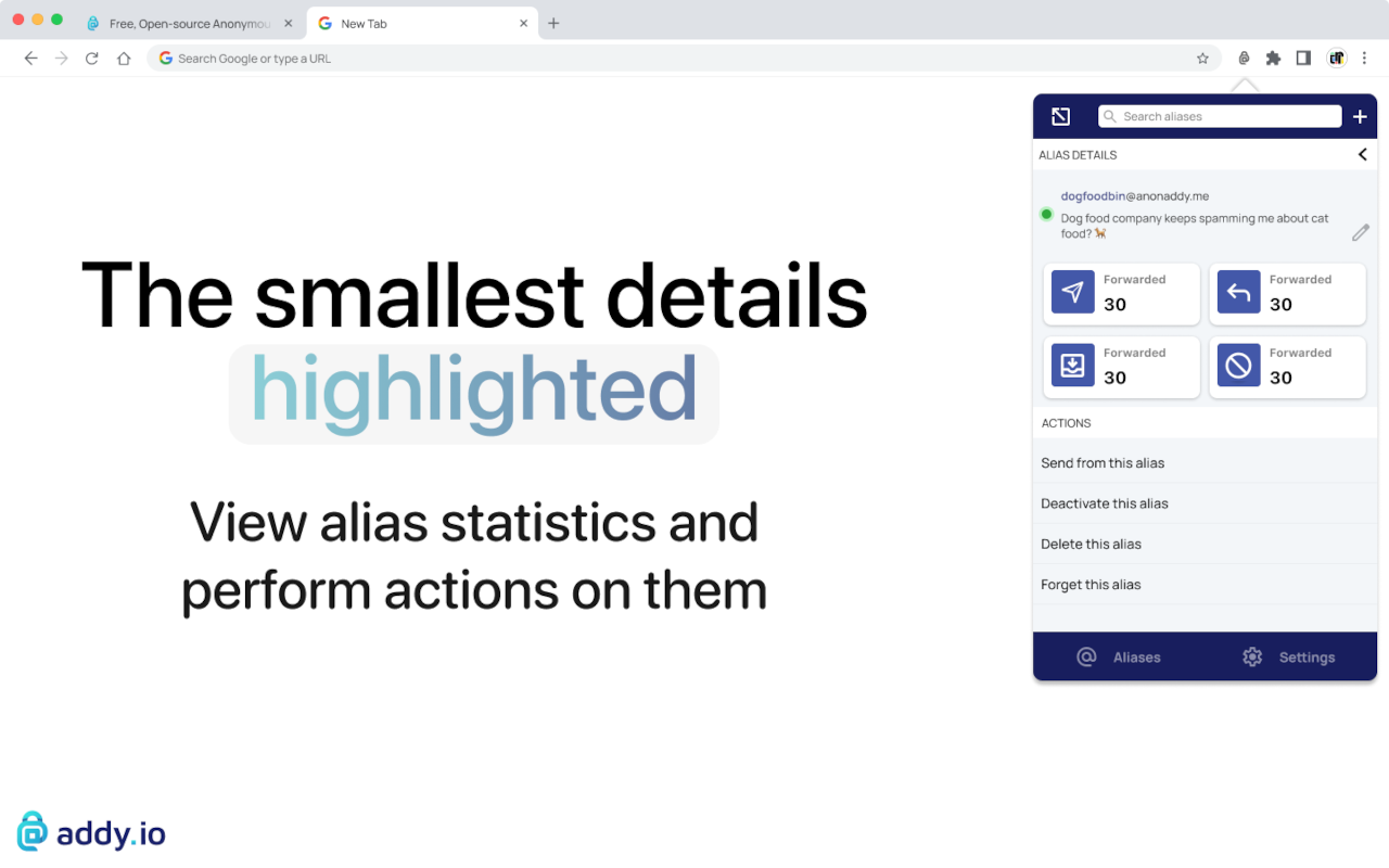 addy.io - Anonymous Email Forwarding chrome谷歌浏览器插件_扩展第1张截图