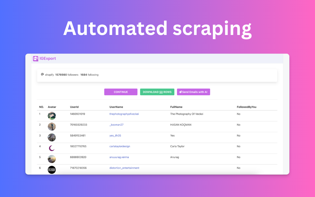 IGExport - Ins 粉丝和关注者导出工具 chrome谷歌浏览器插件_扩展第3张截图
