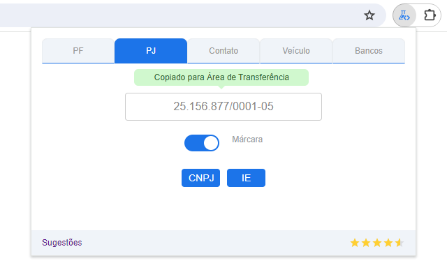 Gerador de Dados Fictícios CPF CNPJ CEP ++ chrome谷歌浏览器插件_扩展第3张截图