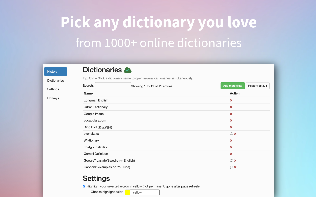 Dictionariez: Your Dictionary, Your Language chrome谷歌浏览器插件_扩展第4张截图