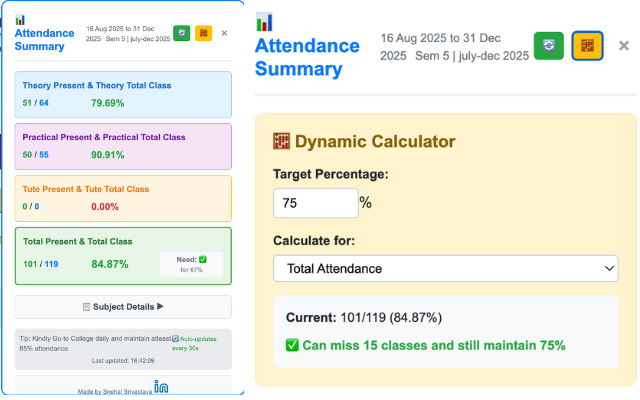 SSCBS Attendance Calculator chrome谷歌浏览器插件_扩展第1张截图