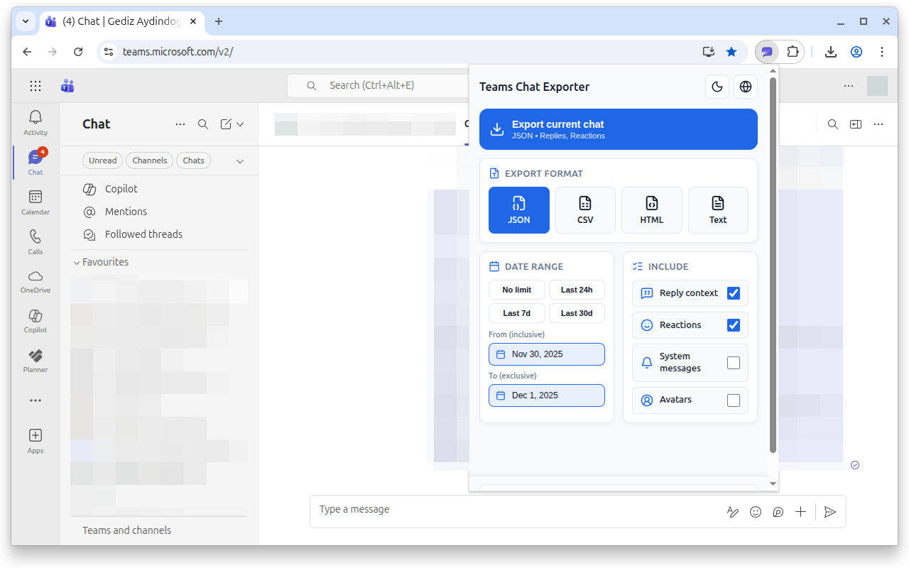 Teams Chat Exporter chrome谷歌浏览器插件_扩展第2张截图