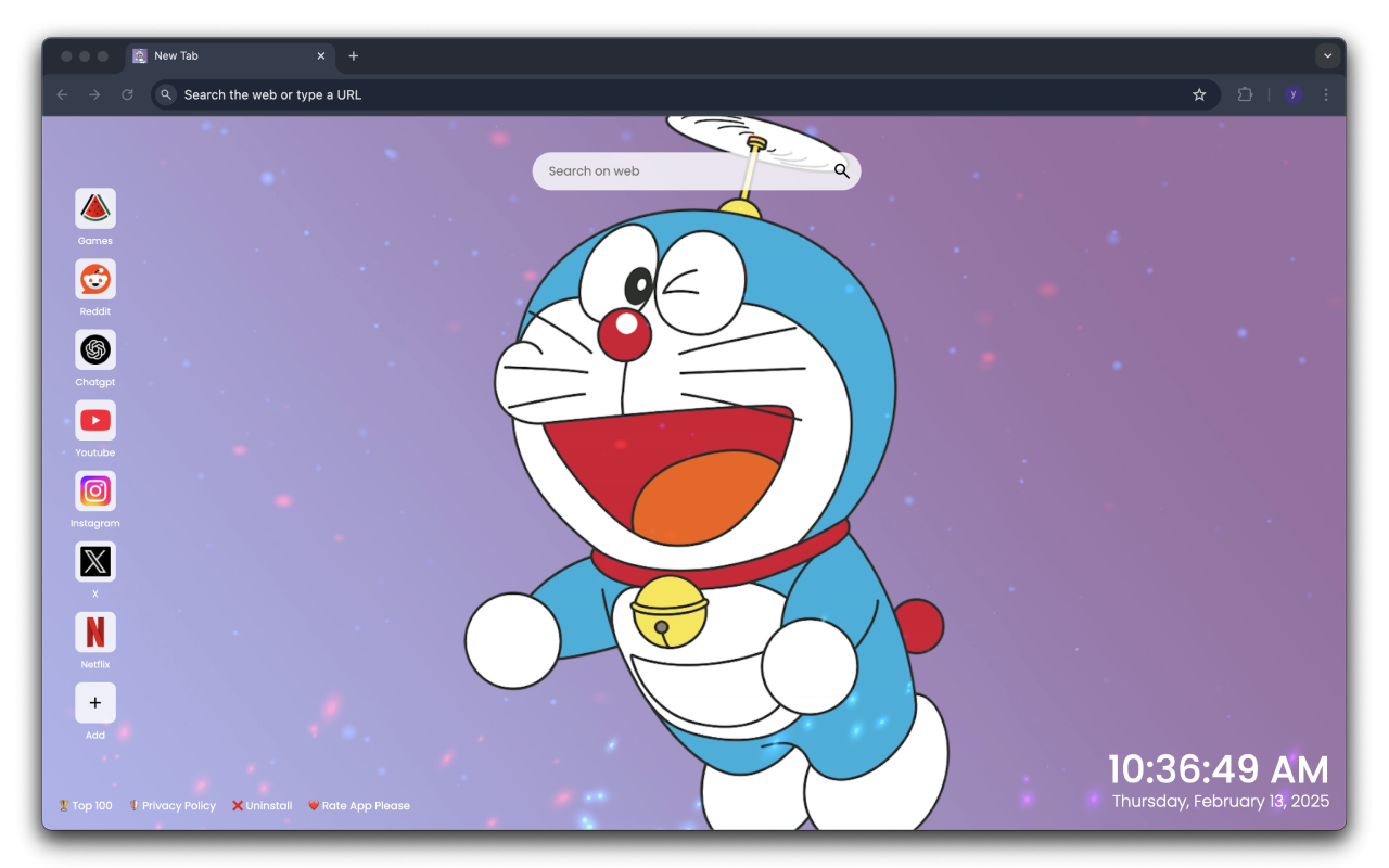 Doraemon Fly Live Wallpaper New Tab chrome谷歌浏览器插件_扩展第1张截图