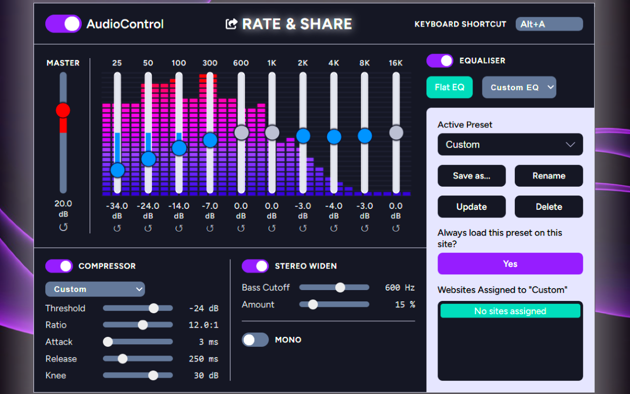 AudioControl: Equalizer, Volume & Bass Boost, Compressor, Mono & Stereo chrome谷歌浏览器插件_扩展第1张截图
