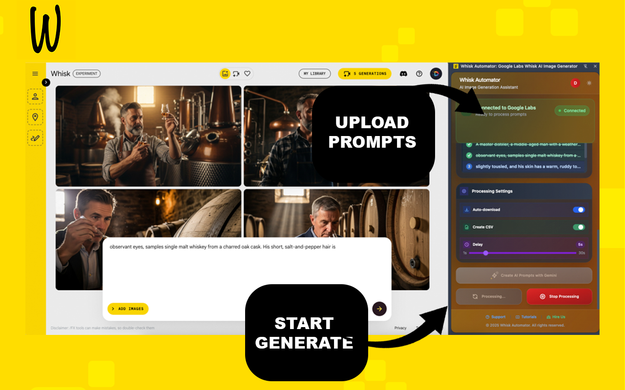 Whisk Automator - Bulk AI Image Generation Toolkit for Whisk AI chrome谷歌浏览器插件_扩展第1张截图