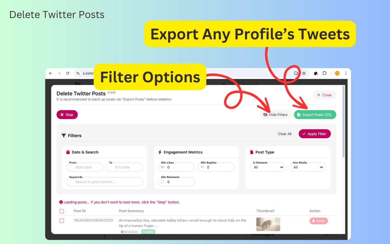 删除 X 条推文 - 移除 Twitter 帖子 chrome谷歌浏览器插件_扩展第1张截图