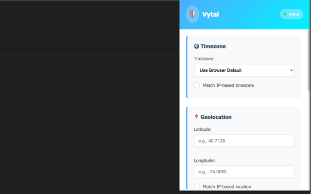 Vytal - Spoof Timezone, Geolocation, Locale and security chrome谷歌浏览器插件_扩展第2张截图