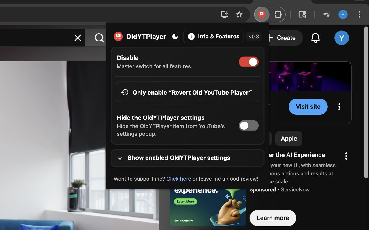 OldYTPlayer | YouTube Old Player UI + Minimal Tweaks chrome谷歌浏览器插件_扩展第4张截图