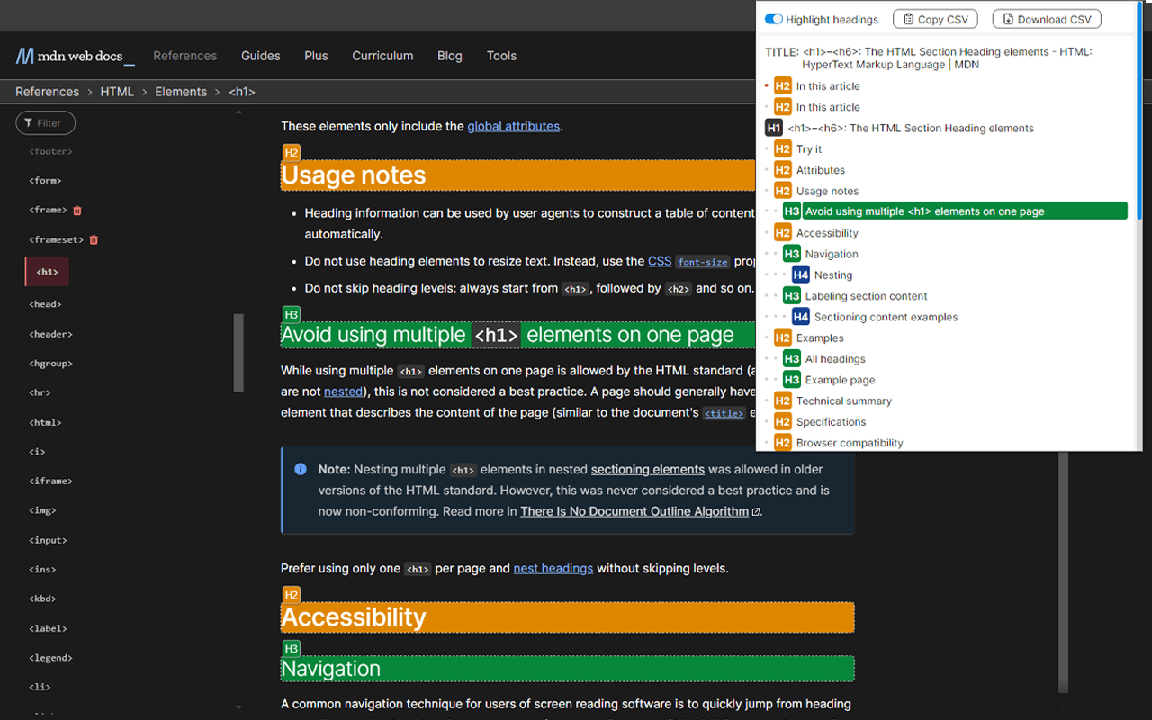 Hnspector - Inspect headings chrome谷歌浏览器插件_扩展第1张截图