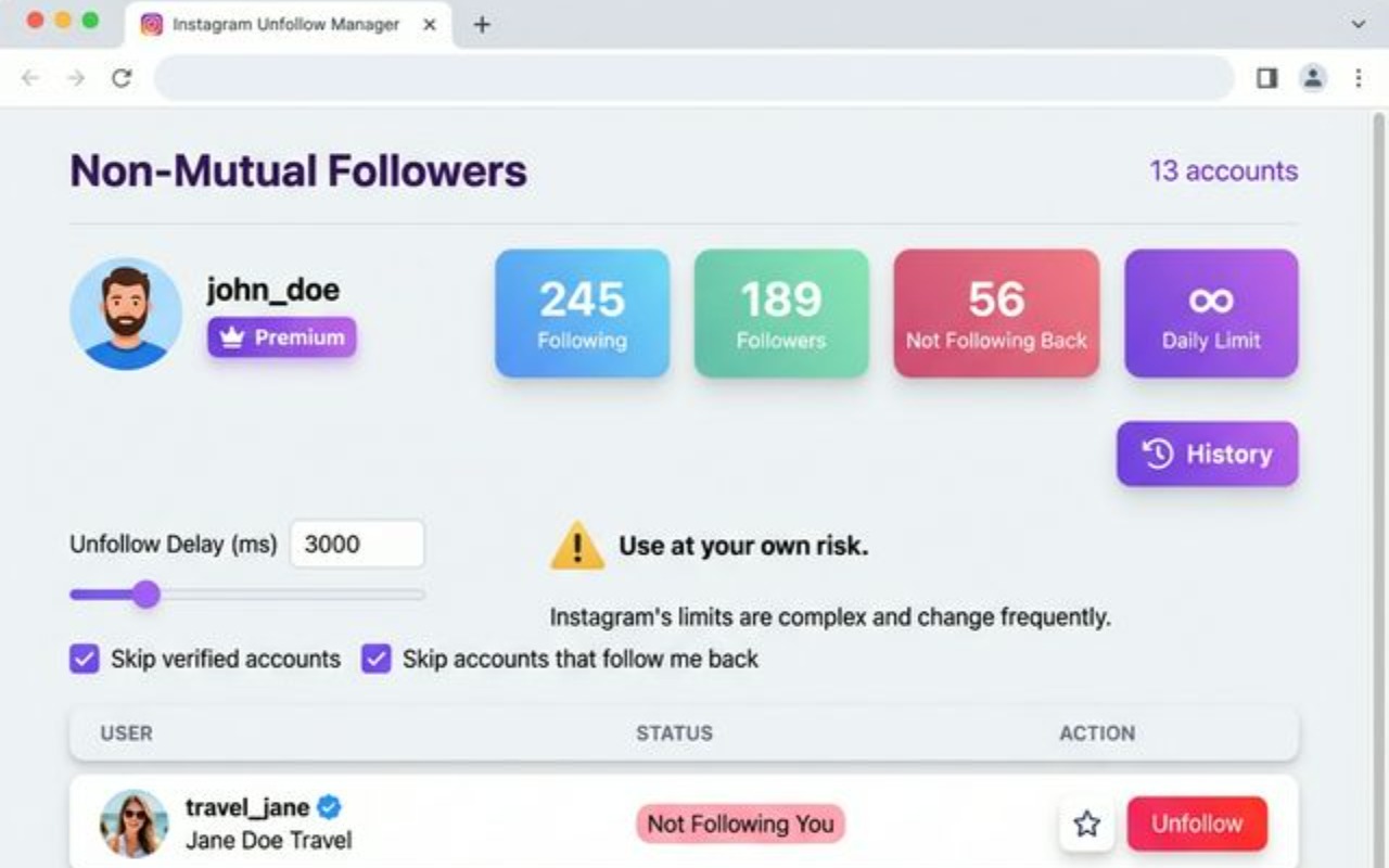 Instagram 取消关注 - 查找未关注者 chrome谷歌浏览器插件_扩展第1张截图