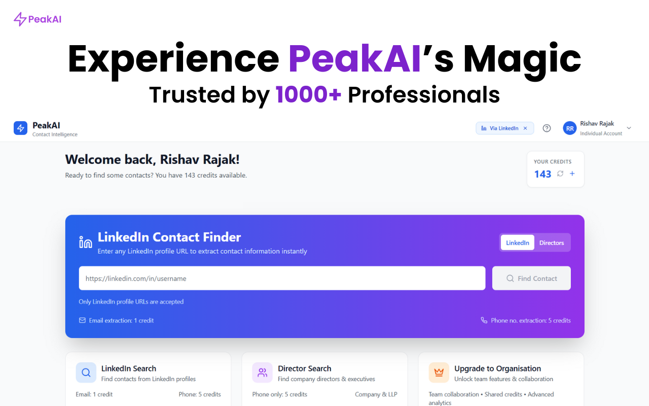 PeakAI : Free instant Phone Numbers from LinkedIn chrome谷歌浏览器插件_扩展第2张截图