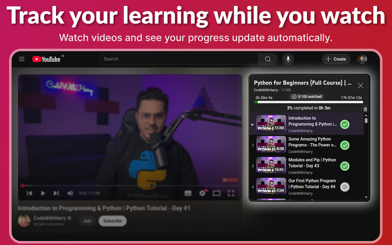 TrackMyCourse: YouTube Playlist Progress Tracker chrome谷歌浏览器插件_扩展第2张截图