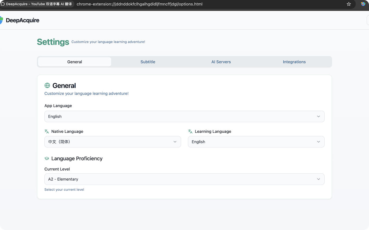 Deep Acquire Language - 双语字幕、AI 深度讲解 chrome谷歌浏览器插件_扩展第3张截图