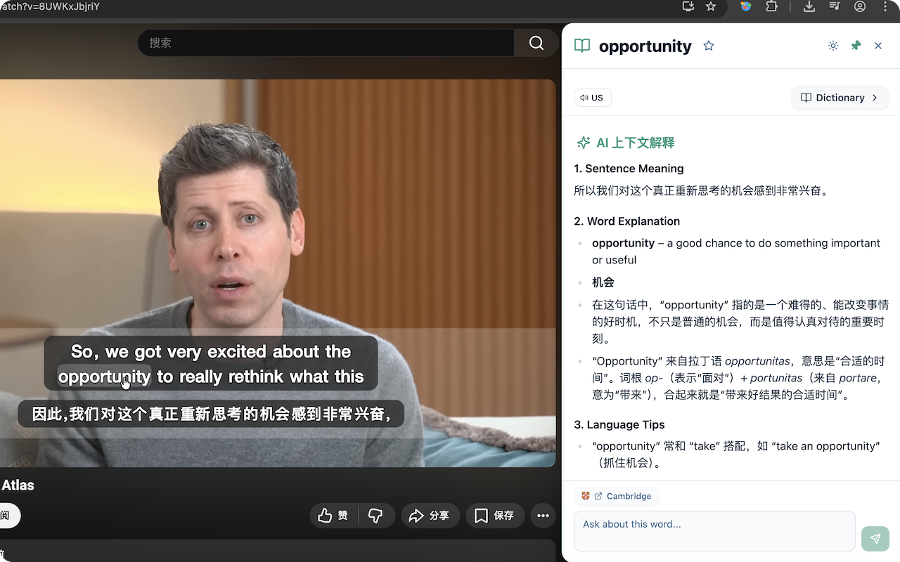 Deep Acquire Language - 双语字幕、AI 深度讲解 chrome谷歌浏览器插件_扩展第4张截图
