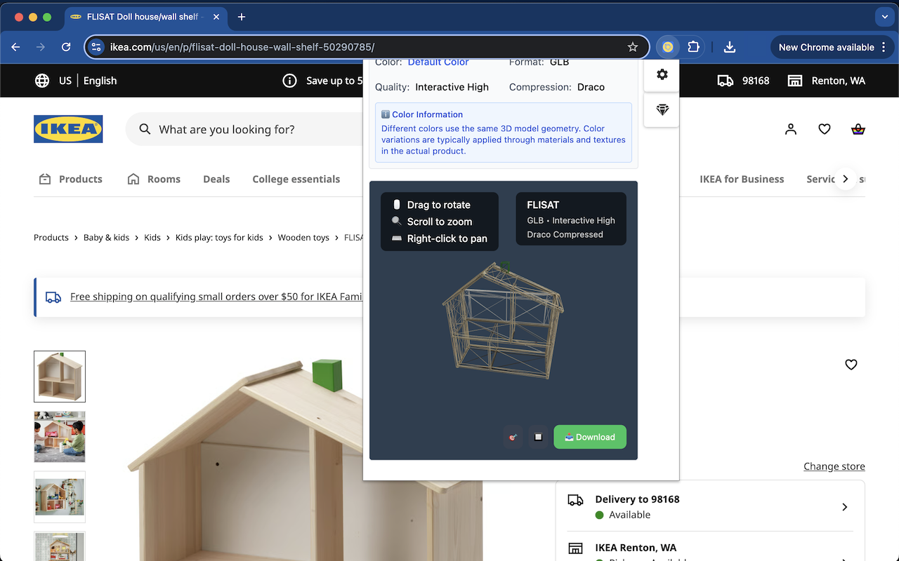 IKEA 3D模型下载器 - 下载GLB/GLTF 3D模型 chrome谷歌浏览器插件_扩展第2张截图