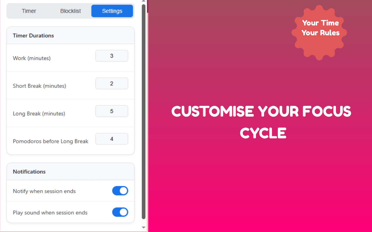Tomato Timeout - ADHD Focus Timer + Site Blocking™ chrome谷歌浏览器插件_扩展第2张截图