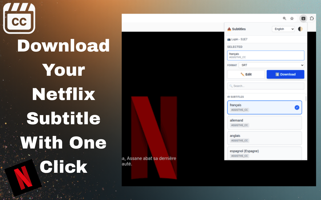 YouTube、Netflix、Disney+、Prime Video 字幕下载器 chrome谷歌浏览器插件_扩展第1张截图