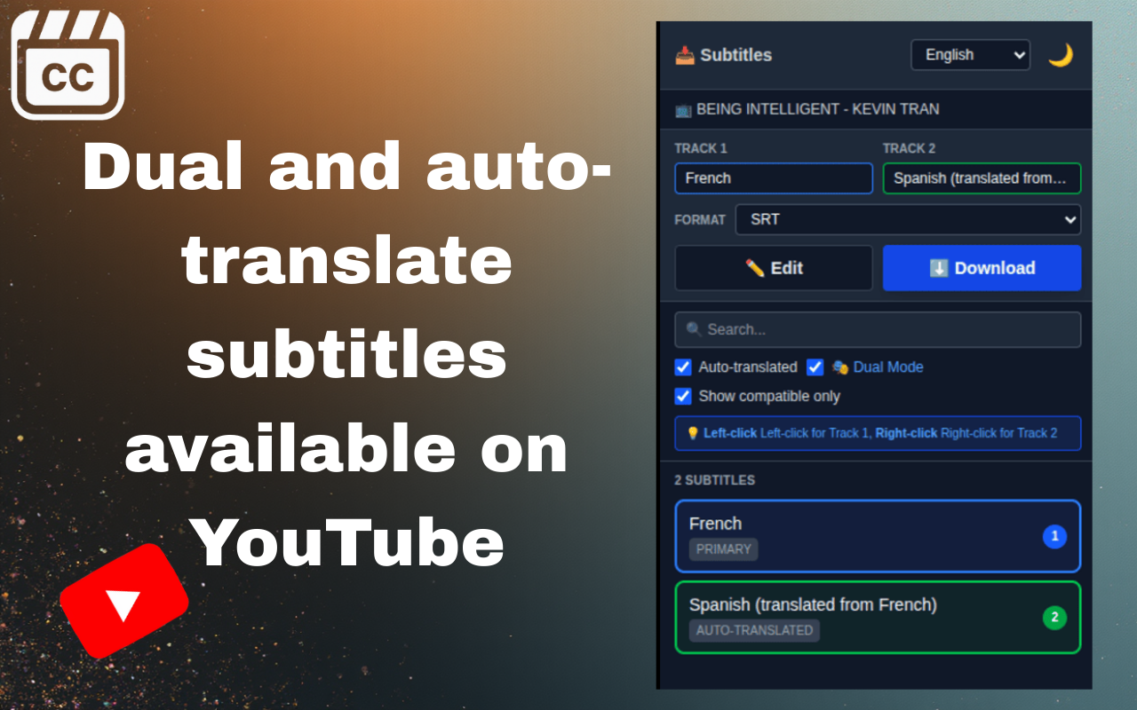 YouTube、Netflix、Disney+、Prime Video 字幕下载器 chrome谷歌浏览器插件_扩展第3张截图
