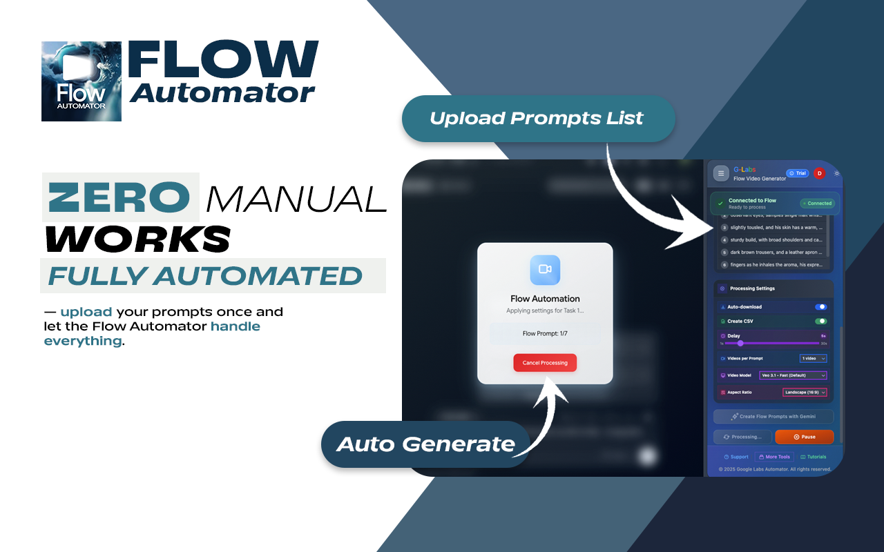 Flow Automator - Bulk AI Video Generation Toolkit for Google Flow & VEO AI chrome谷歌浏览器插件_扩展第4张截图