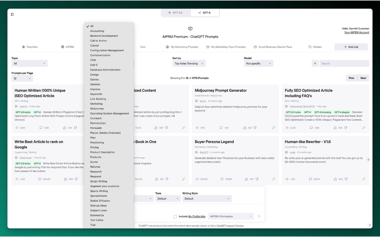 AIPRM for ChatGPT chrome谷歌浏览器插件_扩展第1张截图