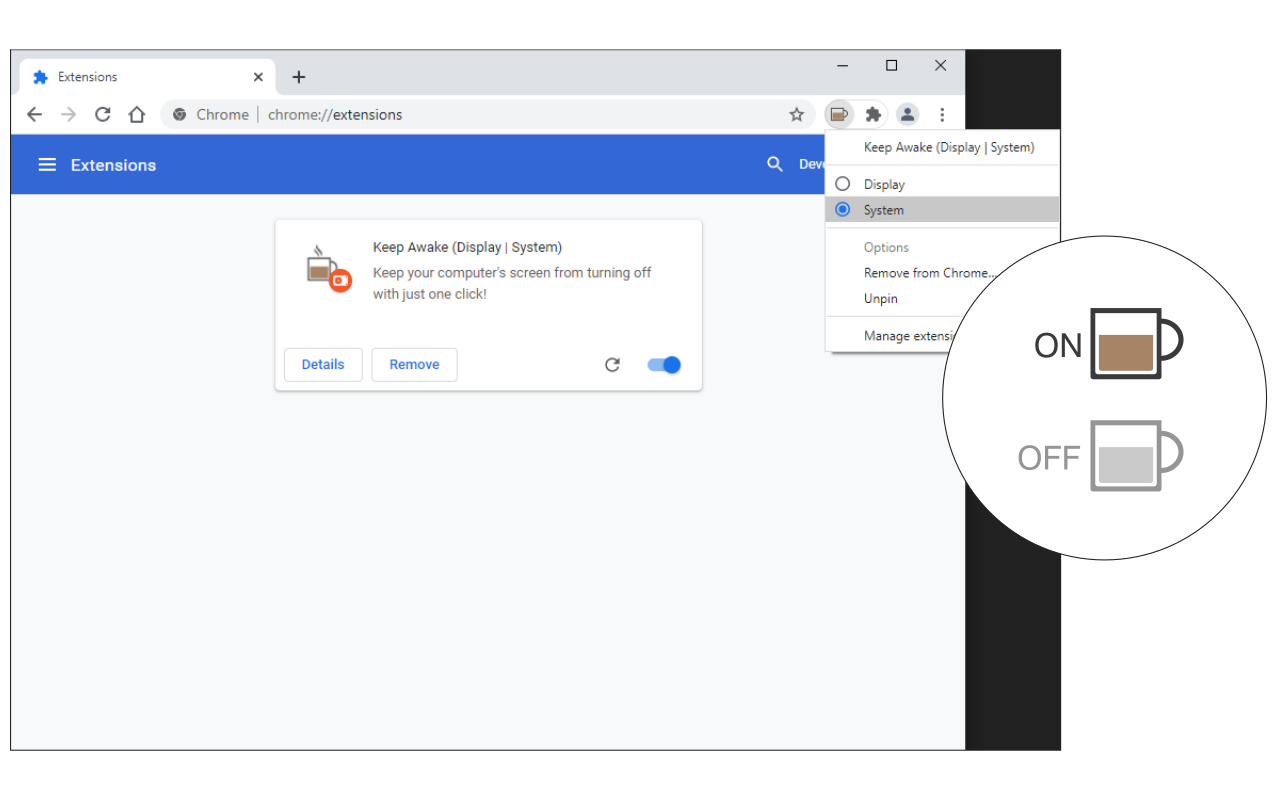 Keep Awake (Display | System) chrome谷歌浏览器插件_扩展第1张截图