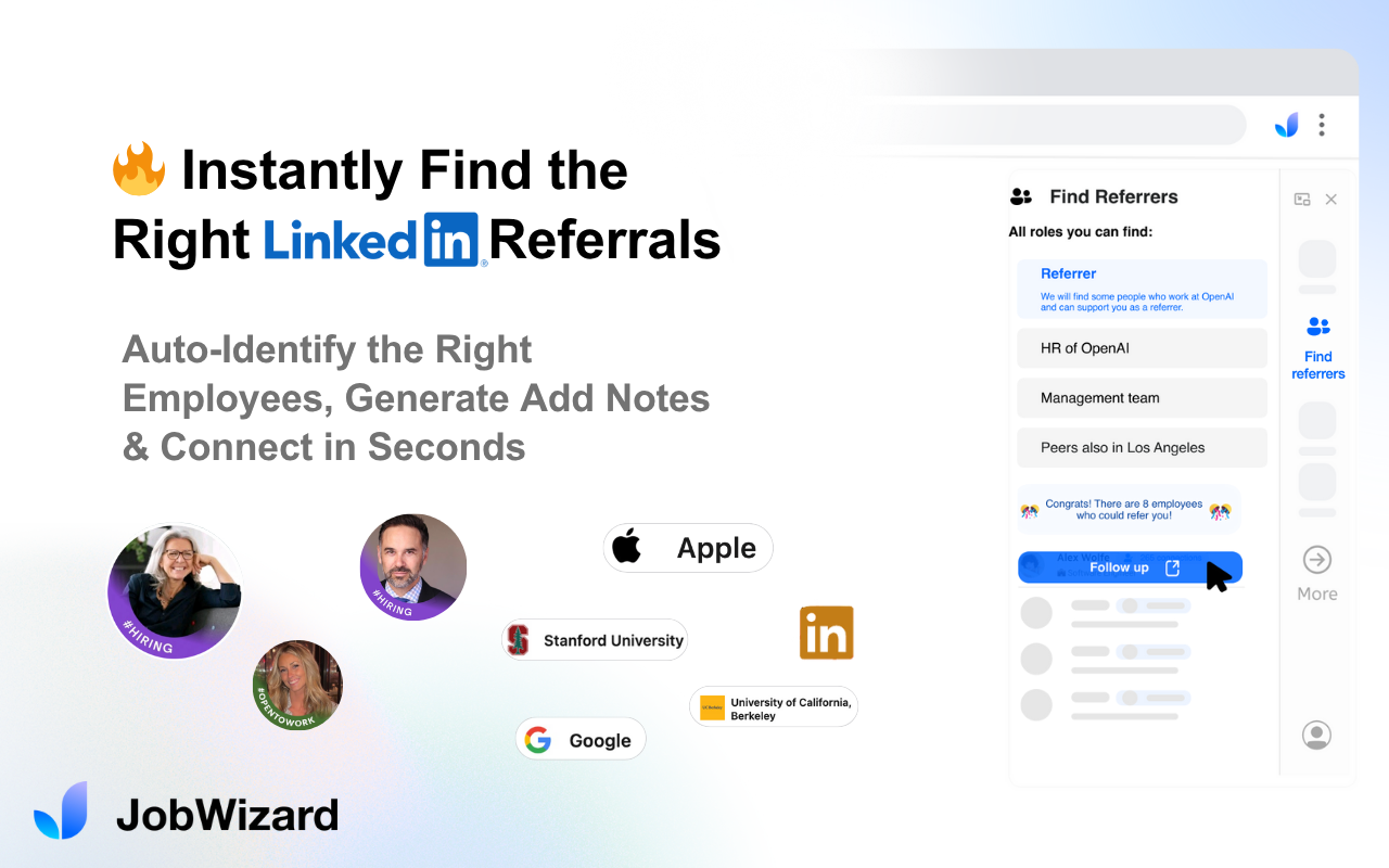 JobWizard: AI Autofill Job Applications & LinkedIn Referrals chrome谷歌浏览器插件_扩展第1张截图