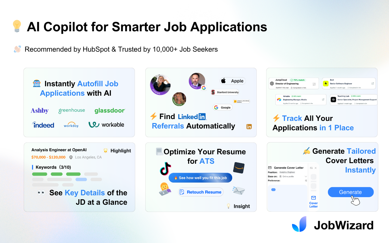 JobWizard: AI Autofill Job Applications & LinkedIn Referrals chrome谷歌浏览器插件_扩展第5张截图