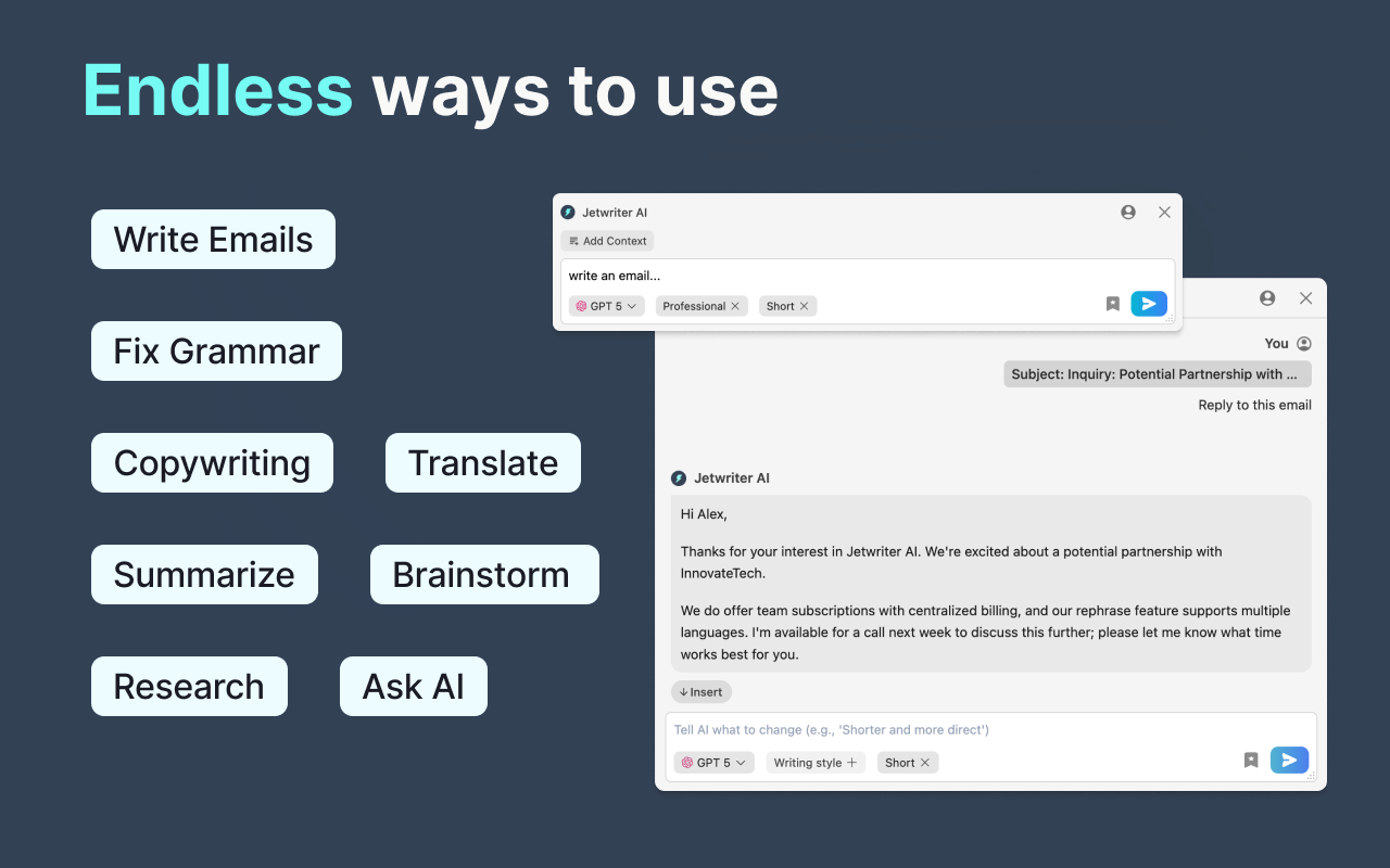 Jetwriter AI: Reply Emails, Ask Page, Summarize, Fix Grammar, and More chrome谷歌浏览器插件_扩展第2张截图