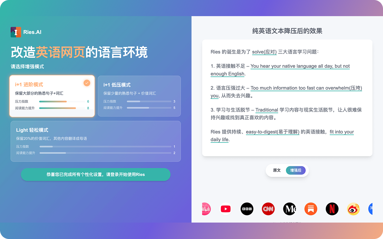 Ries - Learn language naturally in a native environment chrome谷歌浏览器插件_扩展第4张截图