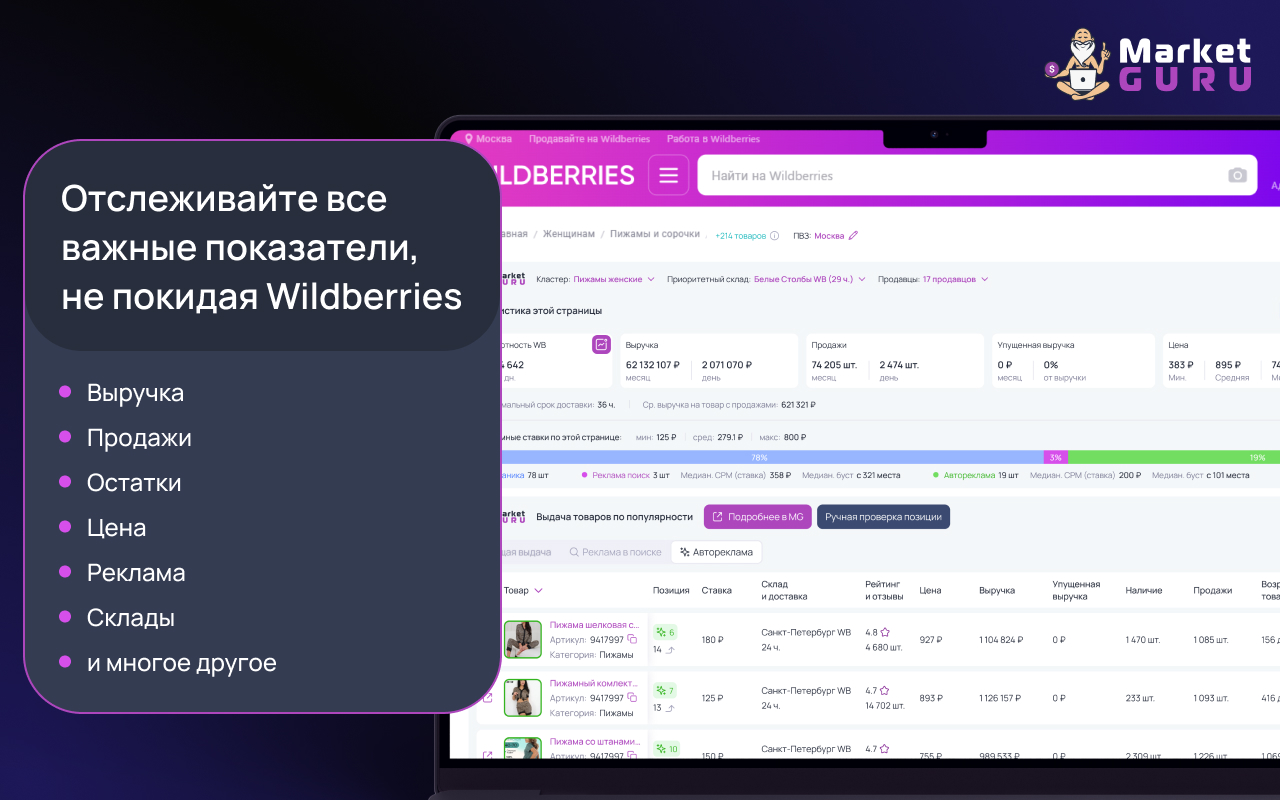 MarketGuru — бесплатная аналитика маркетплейса Wildberries chrome谷歌浏览器插件_扩展第4张截图