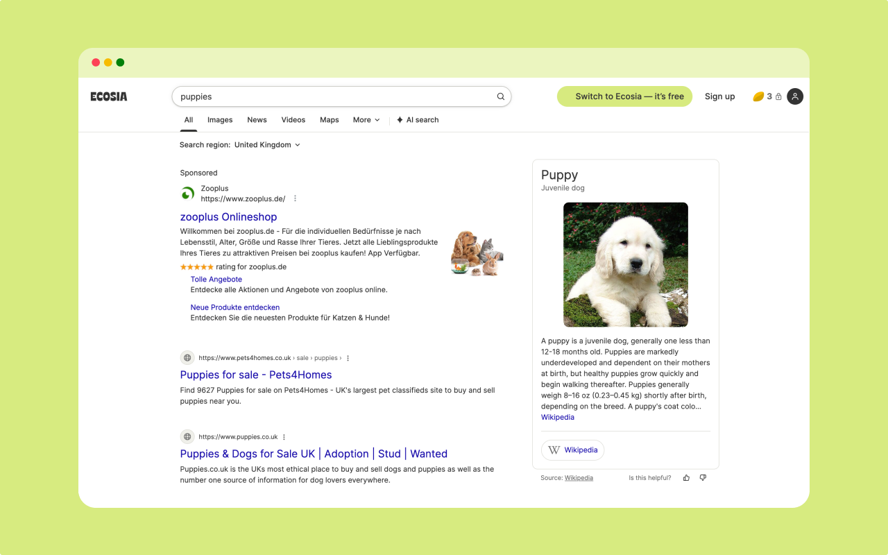 Ecosia - The search engine that plants trees chrome谷歌浏览器插件_扩展第1张截图