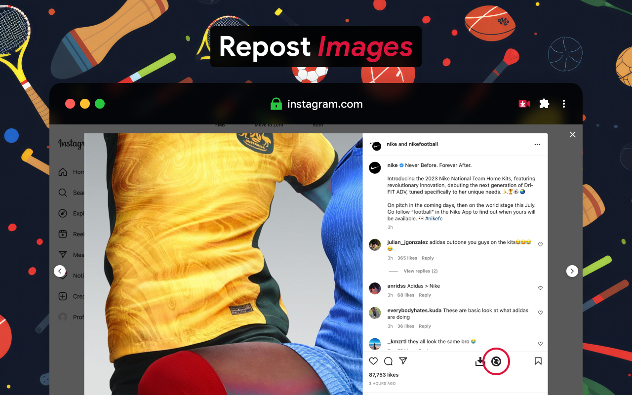 Instagram上快速保存和转发 chrome谷歌浏览器插件_扩展第1张截图