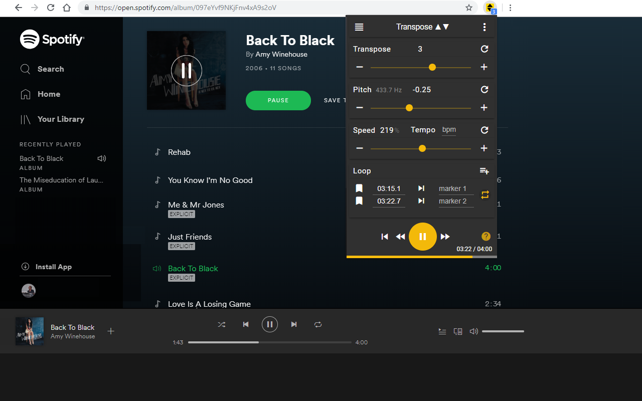 Transpose ▲▼ pitch ▹ speed ▹ loop chrome谷歌浏览器插件_扩展第1张截图