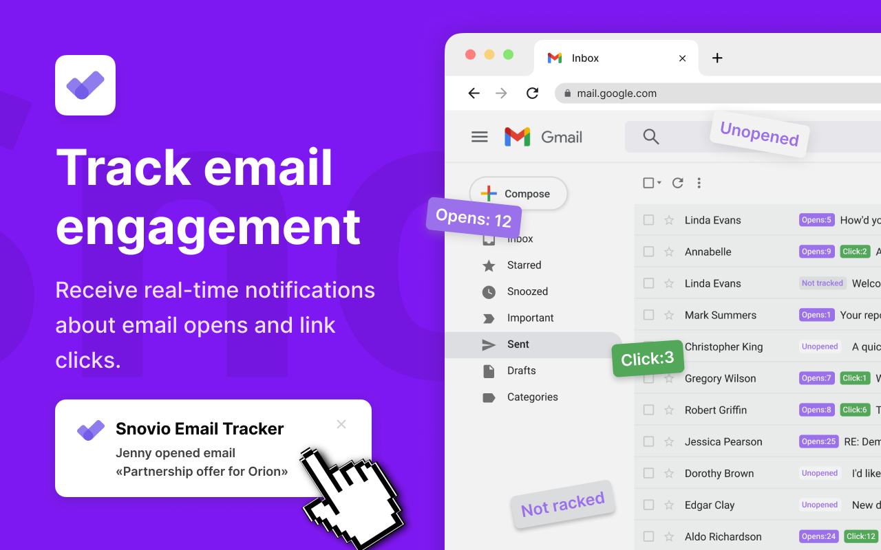 Unlimited Email Tracker by Snov.io chrome谷歌浏览器插件_扩展第3张截图