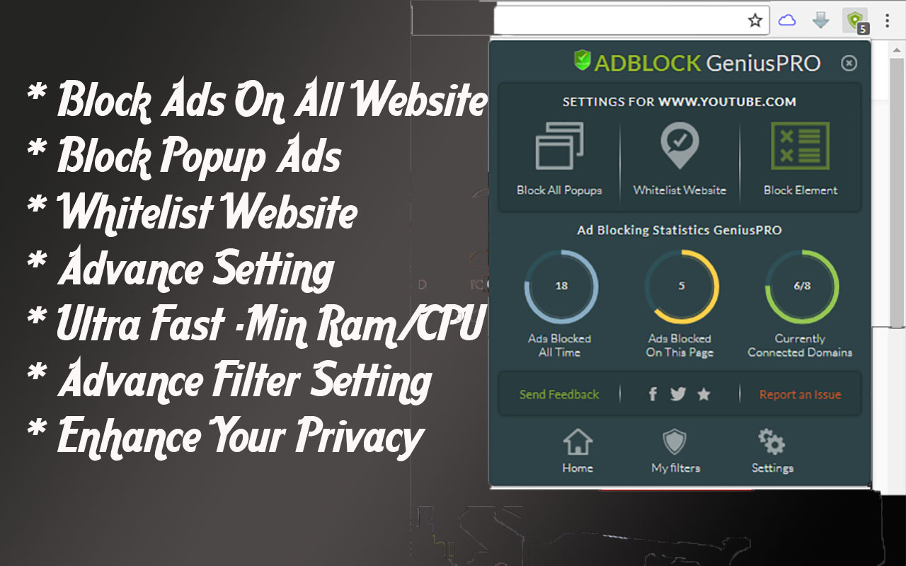 Genius PRO : Adblocker +Total Web Security chrome谷歌浏览器插件_扩展第1张截图