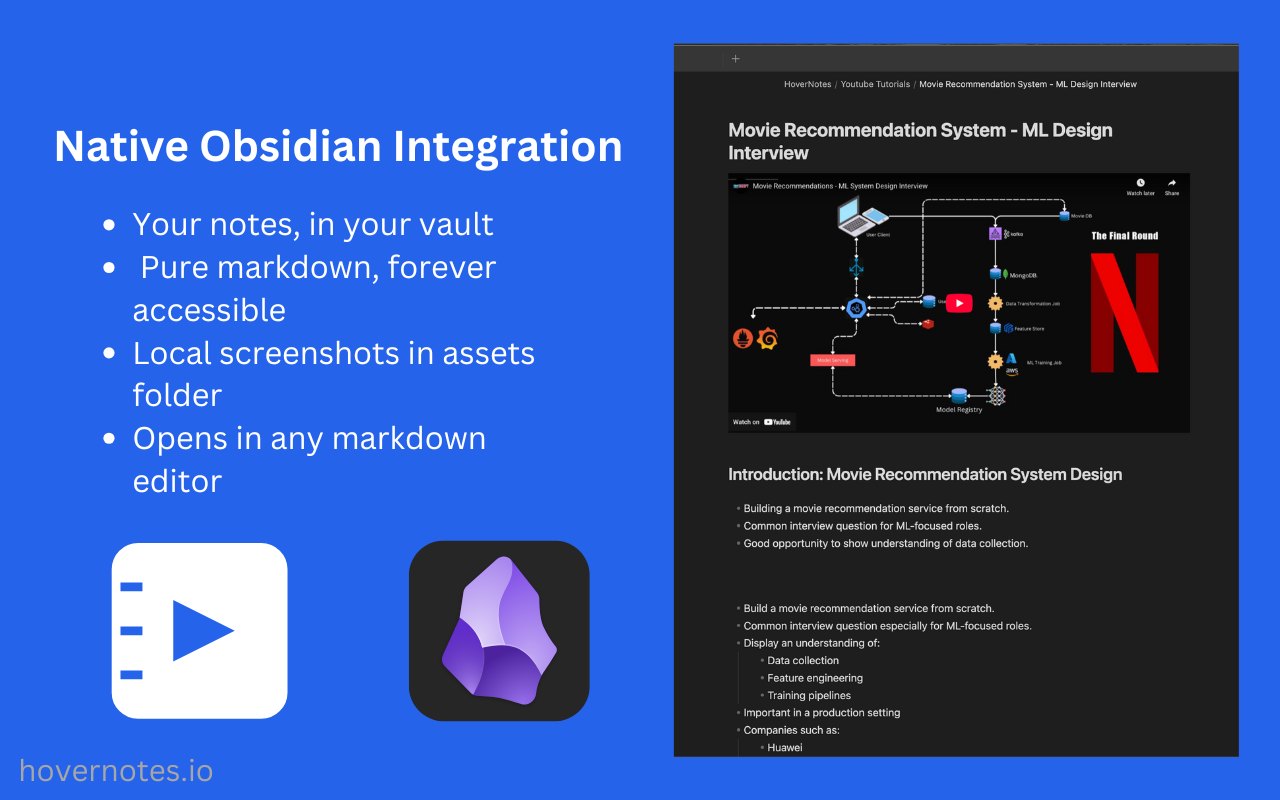 Obsidian AI 视频笔记与截图 (B站, 腾讯课堂, YouTube 等) - HoverNotes chrome谷歌浏览器插件_扩展第3张截图
