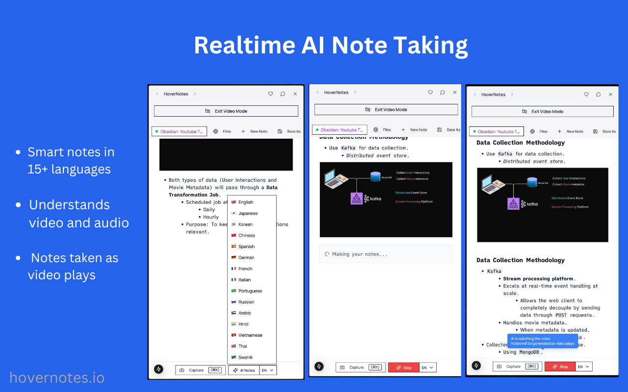 Obsidian AI 视频笔记与截图 (B站, 腾讯课堂, YouTube 等) - HoverNotes chrome谷歌浏览器插件_扩展第4张截图