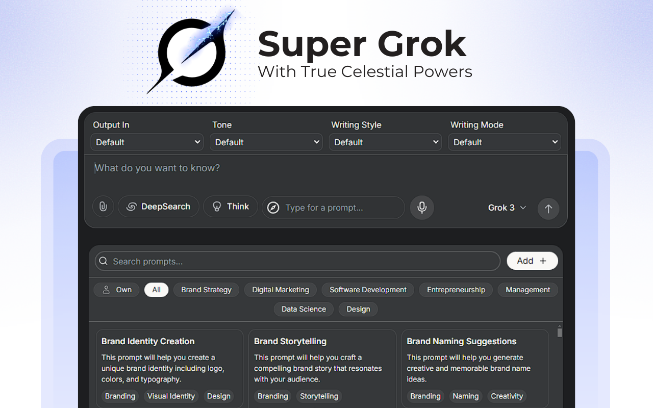 Super Grok - Custom Prompts, Plugins, Website Builder & More chrome谷歌浏览器插件_扩展第3张截图