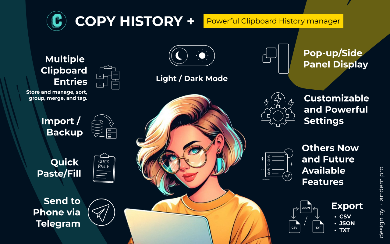 复制历史 +: 最佳剪贴板历史工具 chrome谷歌浏览器插件_扩展第2张截图