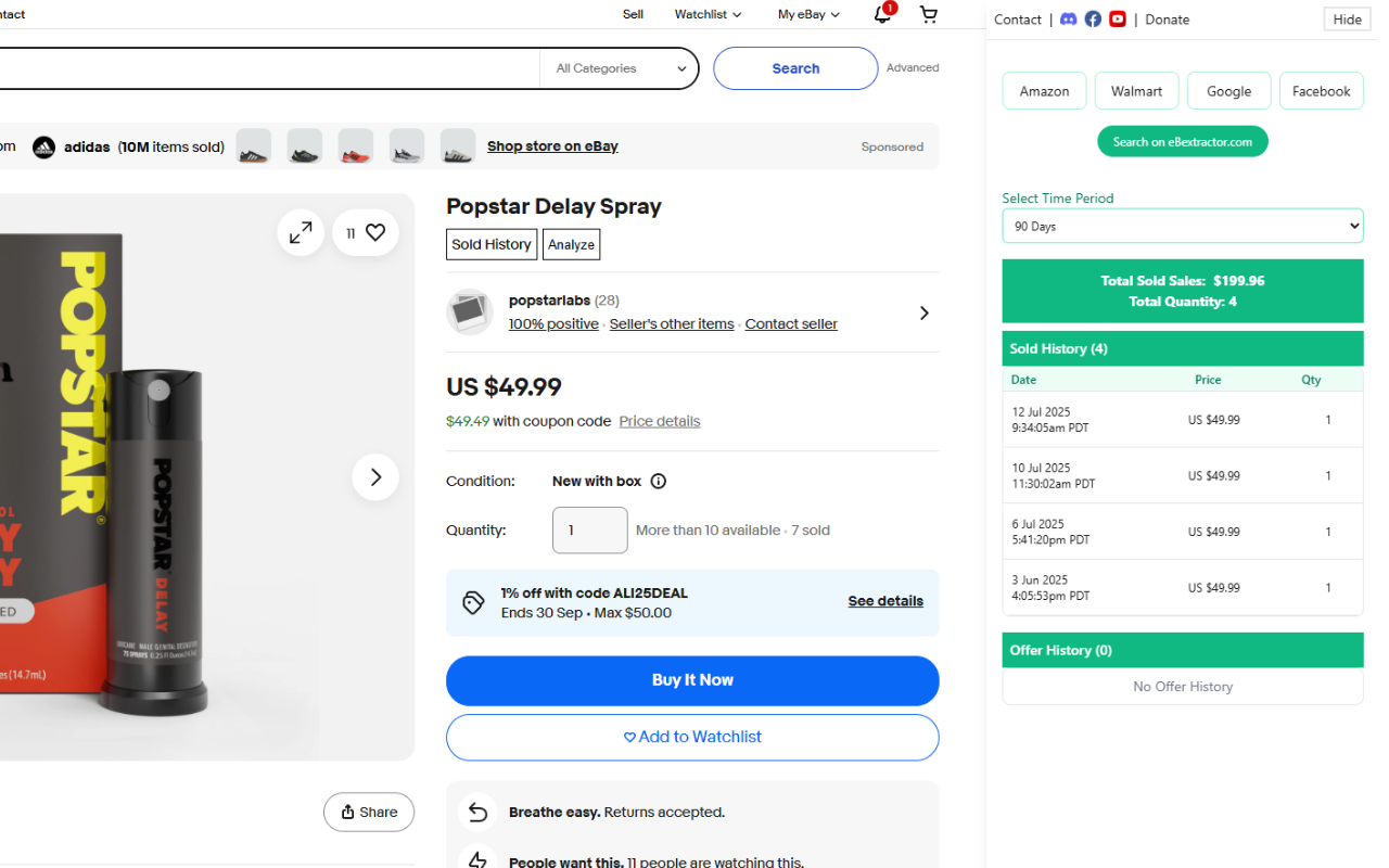 ebay Sold History, Offer History - Average High Mid Low Price - eBextractor chrome谷歌浏览器插件_扩展第5张截图