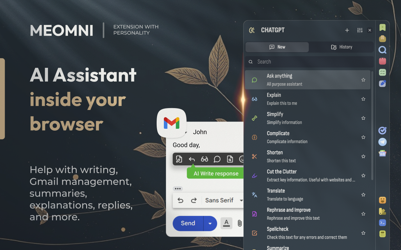 Sidebar: ChatGPT, 书签, GPT-4o | Meomni chrome谷歌浏览器插件_扩展第1张截图