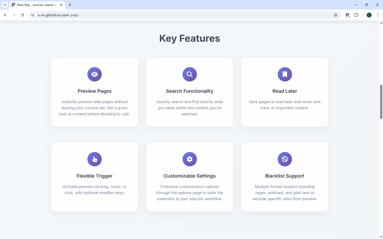 Peek Pop chrome谷歌浏览器插件_扩展第1张截图