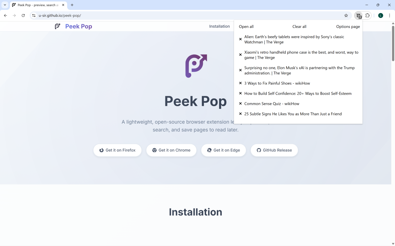 Peek Pop chrome谷歌浏览器插件_扩展第2张截图