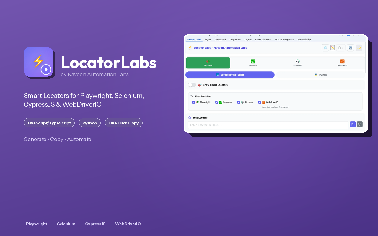 Locator Labs-Playwright, Selenium, Cypress & WebdriverIO Locator Generator chrome谷歌浏览器插件_扩展第1张截图