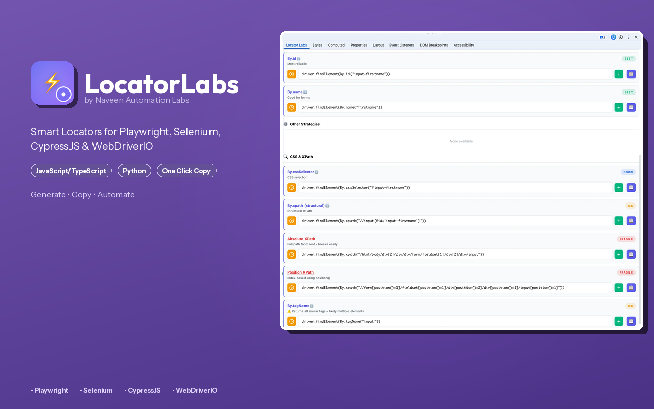 Locator Labs-Playwright, Selenium, Cypress & WebdriverIO Locator Generator chrome谷歌浏览器插件_扩展第5张截图