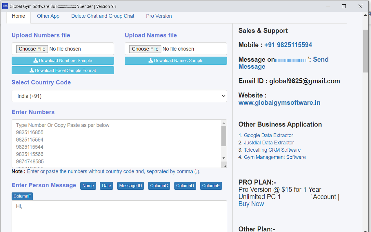 Free Bulk Message Sender Global Gym Software chrome谷歌浏览器插件_扩展第1张截图