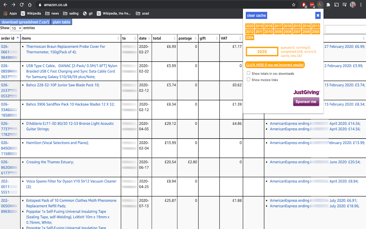 Amazon Order History Reporter chrome谷歌浏览器插件_扩展第1张截图